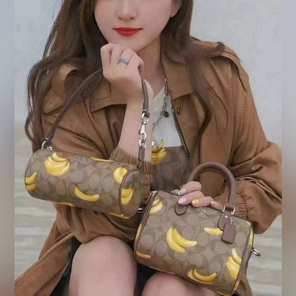 💰SALE💰 NWT Coach Nolita Barrel Bag in Signature Canvas with Banana Print - Picture 7 of 7